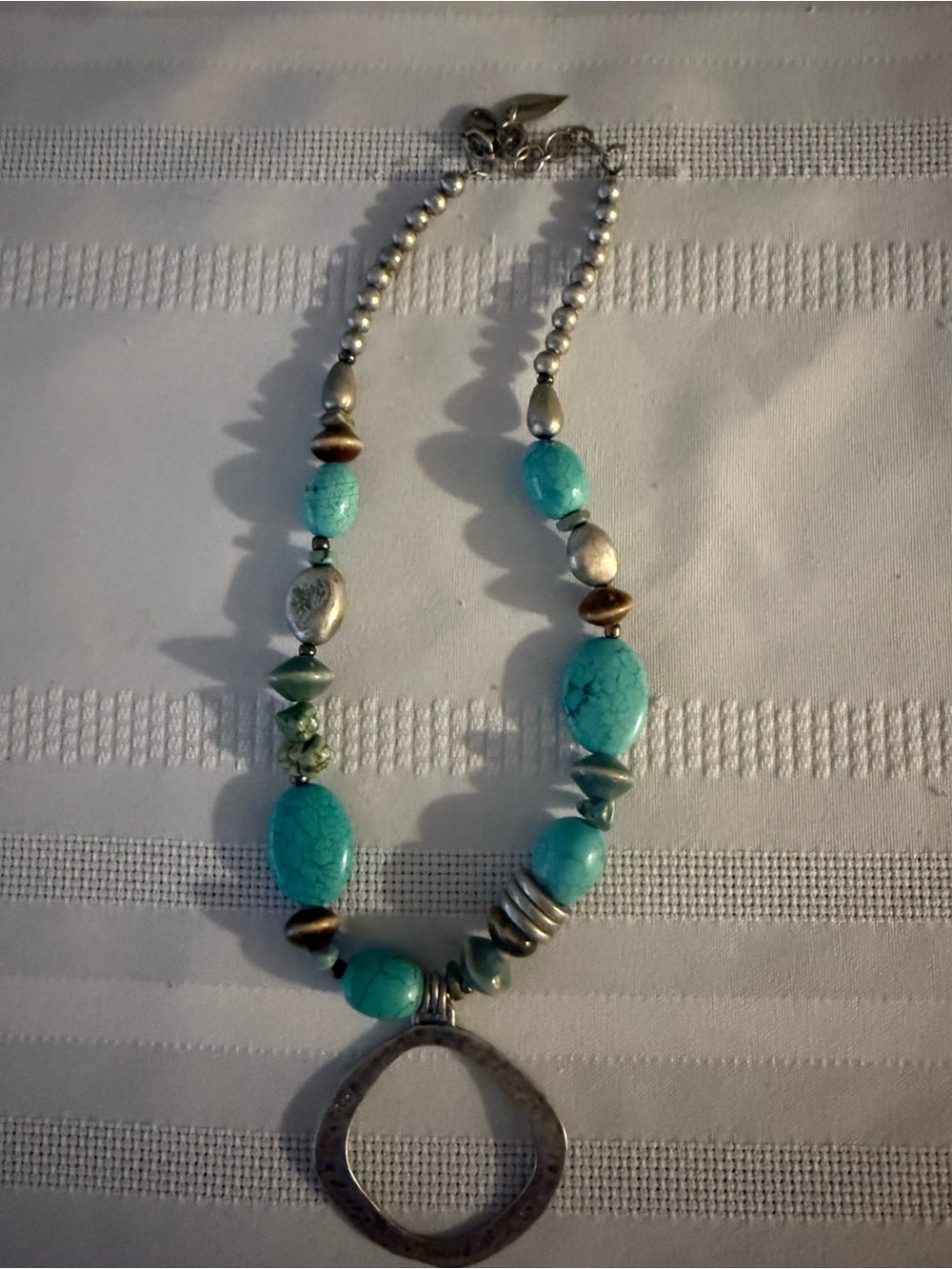 Turquoise Bead Pendant Necklace - Silver Accents